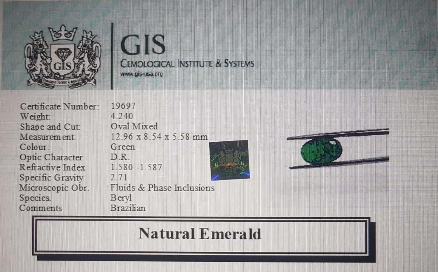 EMR7791 4 Emerald 4.24 Ct.