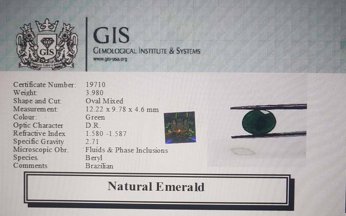 EMR7804 4 Emerald 3.98 Ct.