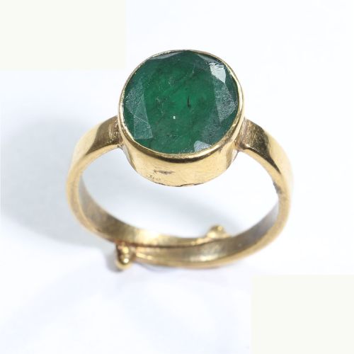 3 Stone Emerald Moissanite Engagement Ring