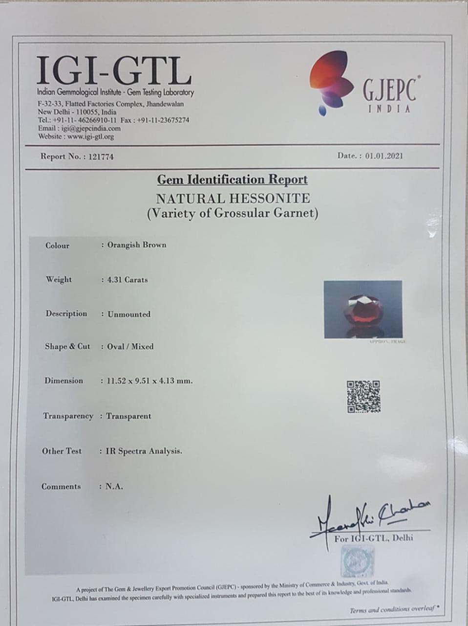 GMD3859 4 1 Hessonite (Gomed) 4.31 Ct.