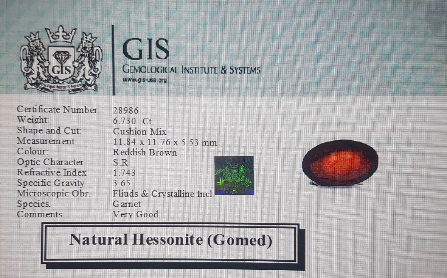 Hessonite 6.73 Ct.