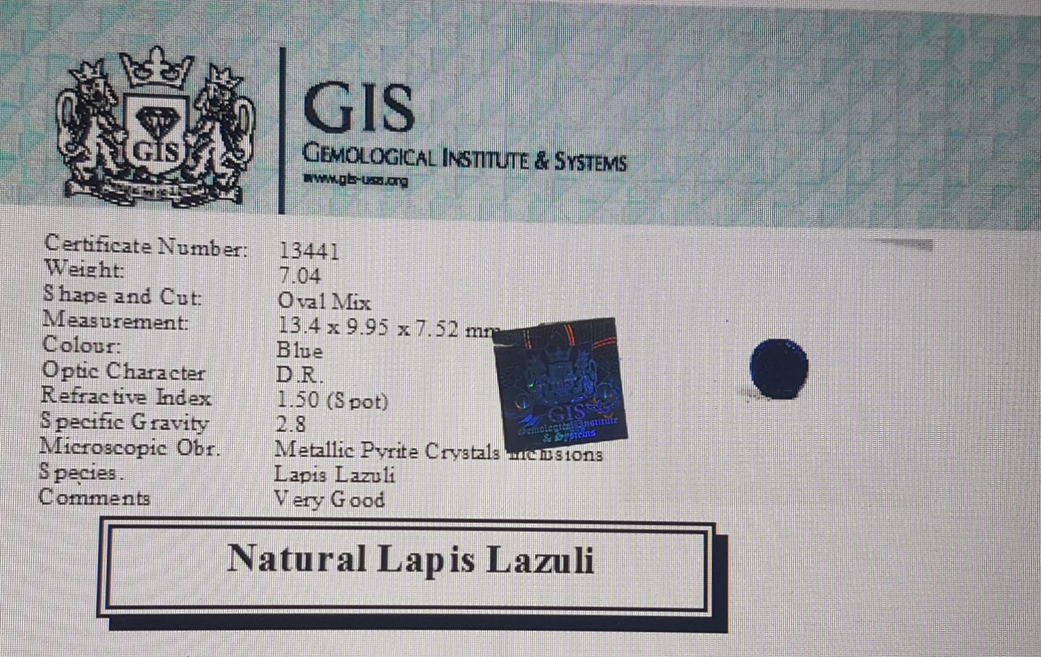 Lapis Lazuli 7.04 Ct.