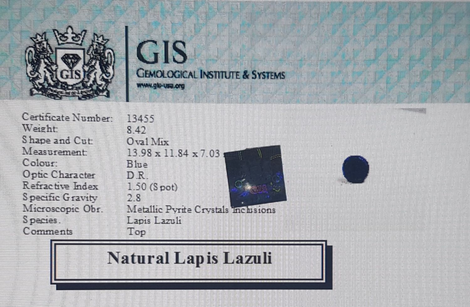 Lapis Lazuli 8.42 Ct.