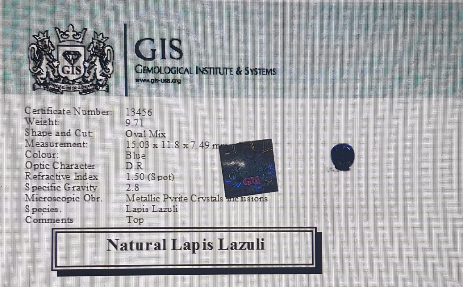 Lapis Lazuli 9.71 Ct.