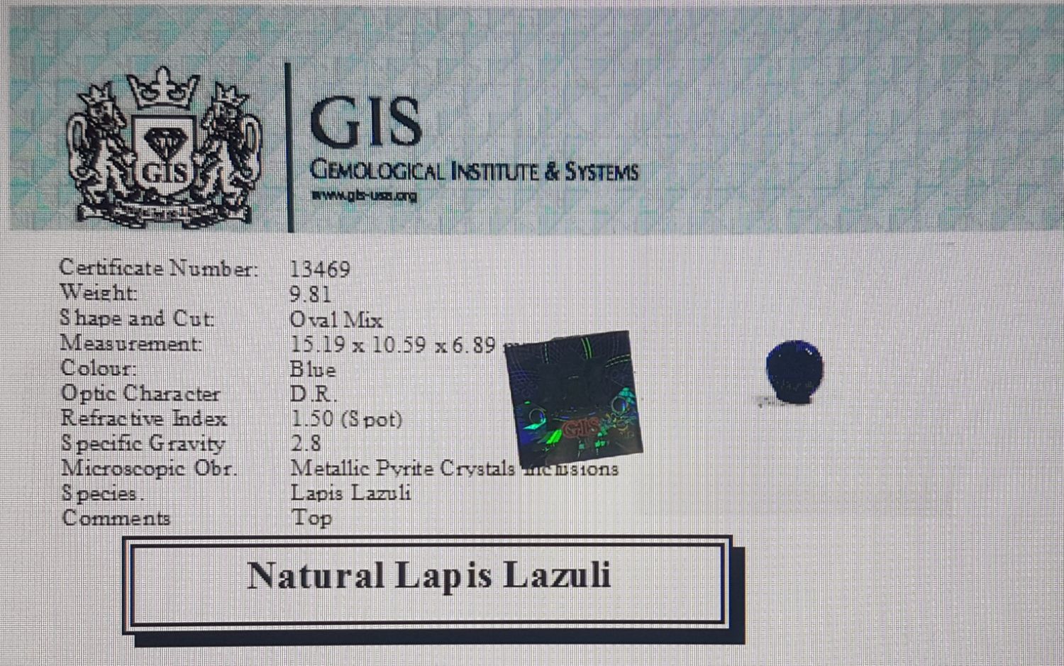 Lapis Lazuli 9.81 Ct.