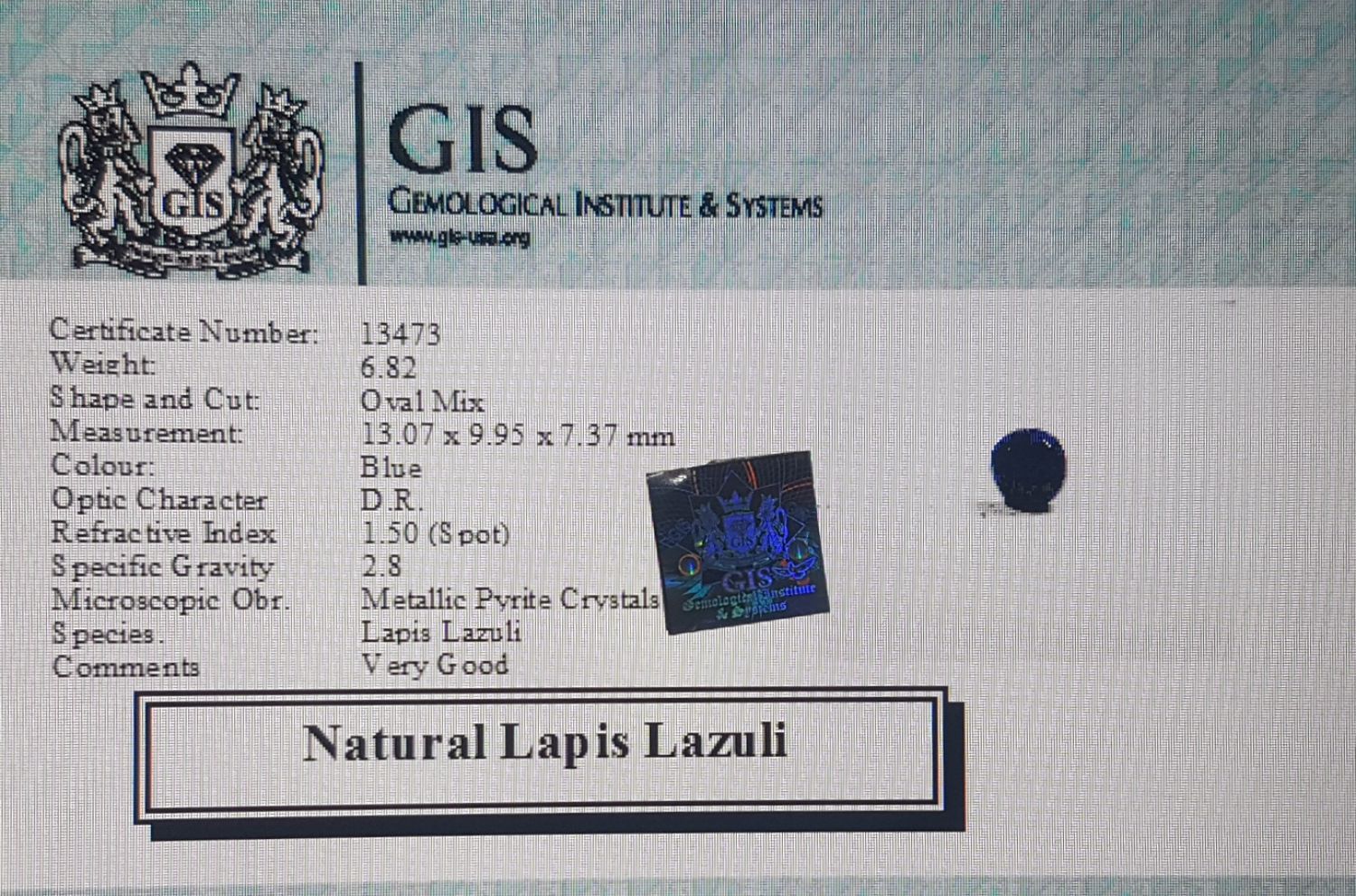 Lapis Lazuli 6.82 Ct.
