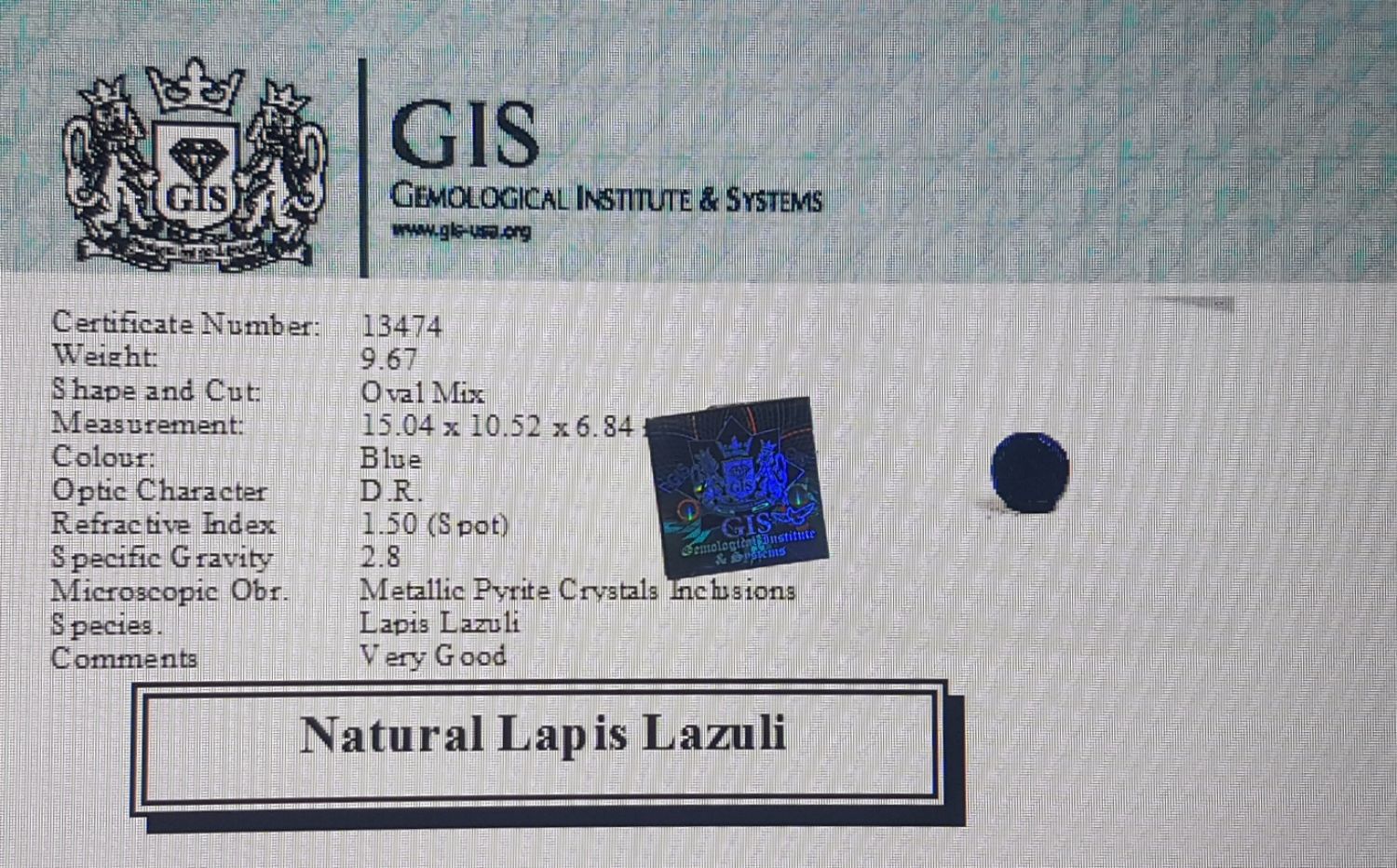 Lapis Lazuli 9.67 Ct.