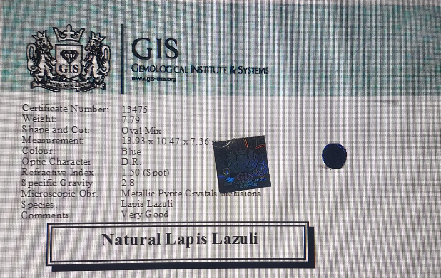 Lapis Lazuli 7.79 Ct.