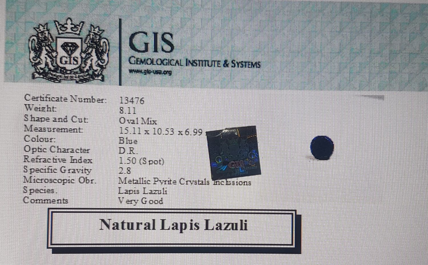 Lapis Lazuli 8.11 Ct.