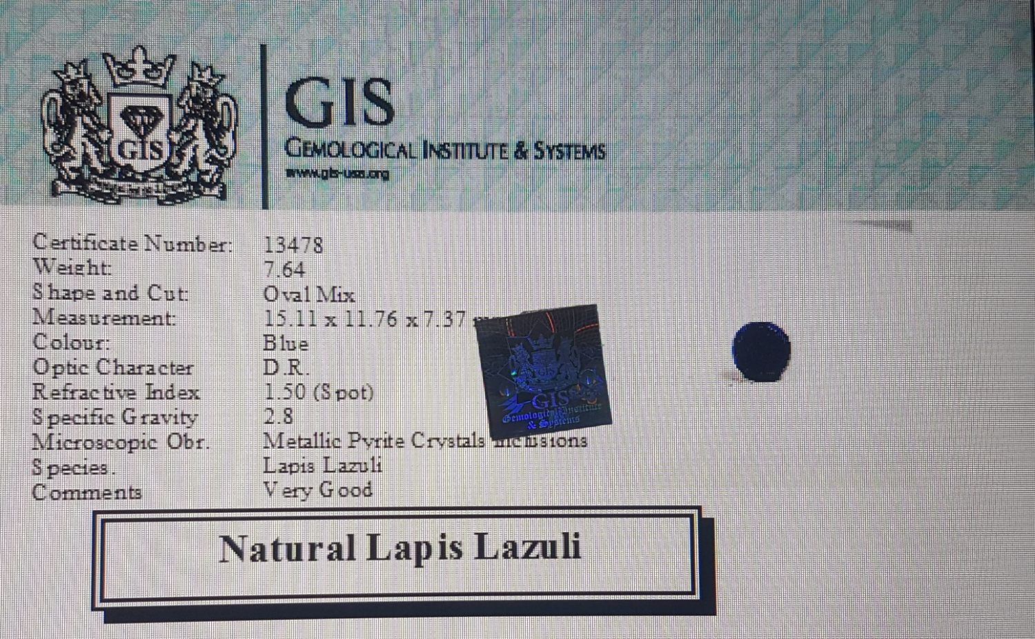 Lapis Lazuli 7.64 Ct.