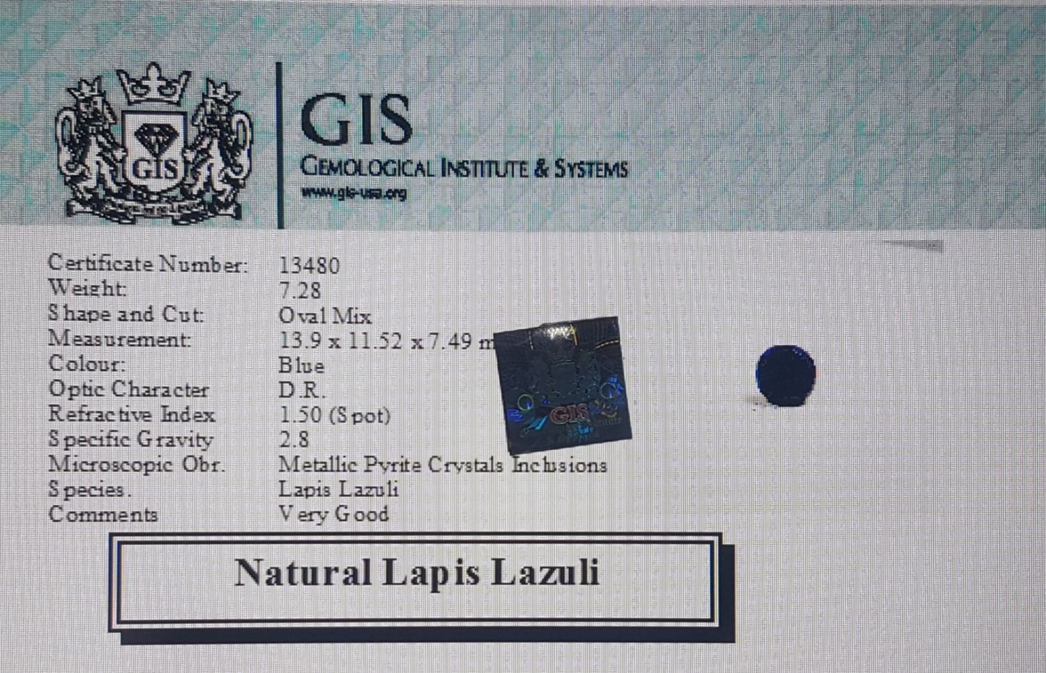 LAP793 4 Lapis Lazuli 7.28 Ct.