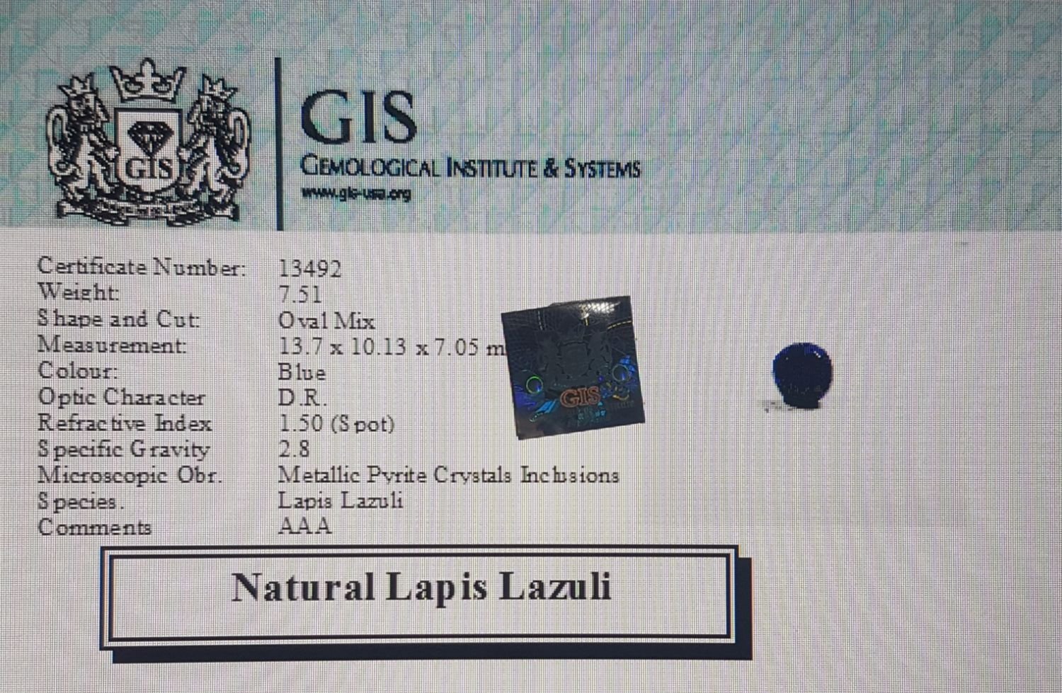 LAP805 4 Lapis Lazuli 7.51 Ct.