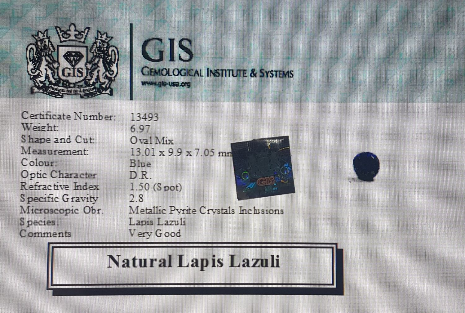 Lapis Lazuli 6.97 Ct.
