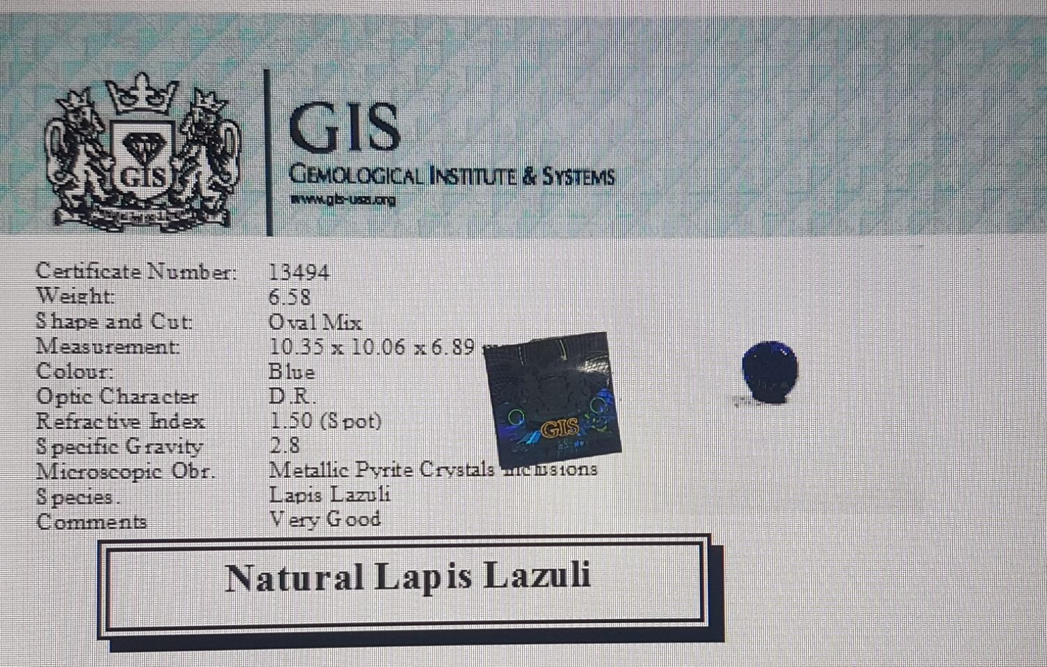 Lapis Lazuli 6.58 Ct.