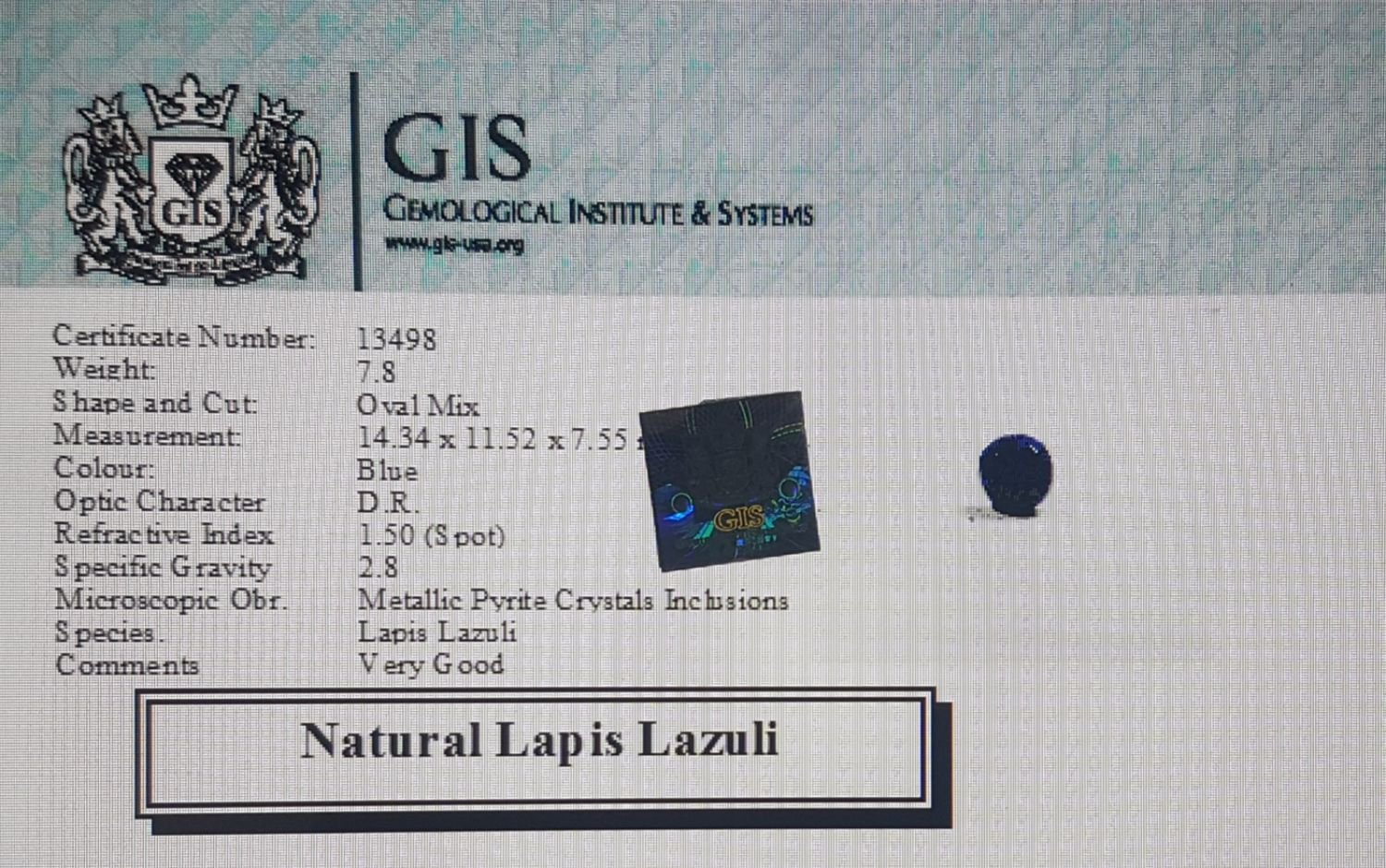 LAP811 4 Lapis Lazuli 7.8 Ct.