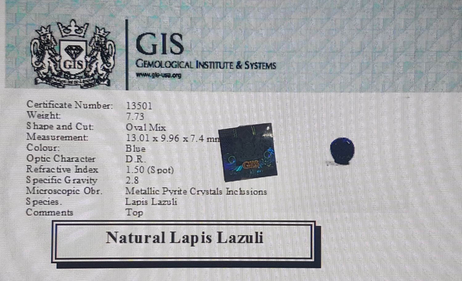 Lapis Lazuli 7.73 Ct.