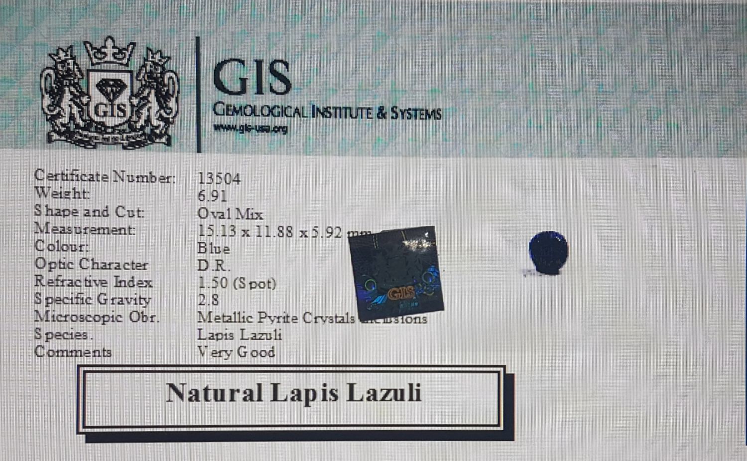Lapis Lazuli 6.91 Ct.