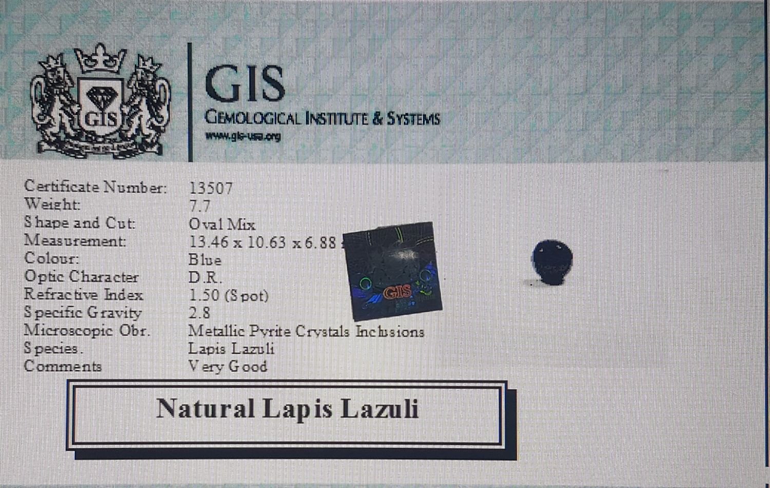 LAP820 4 Lapis Lazuli 7.7 Ct.