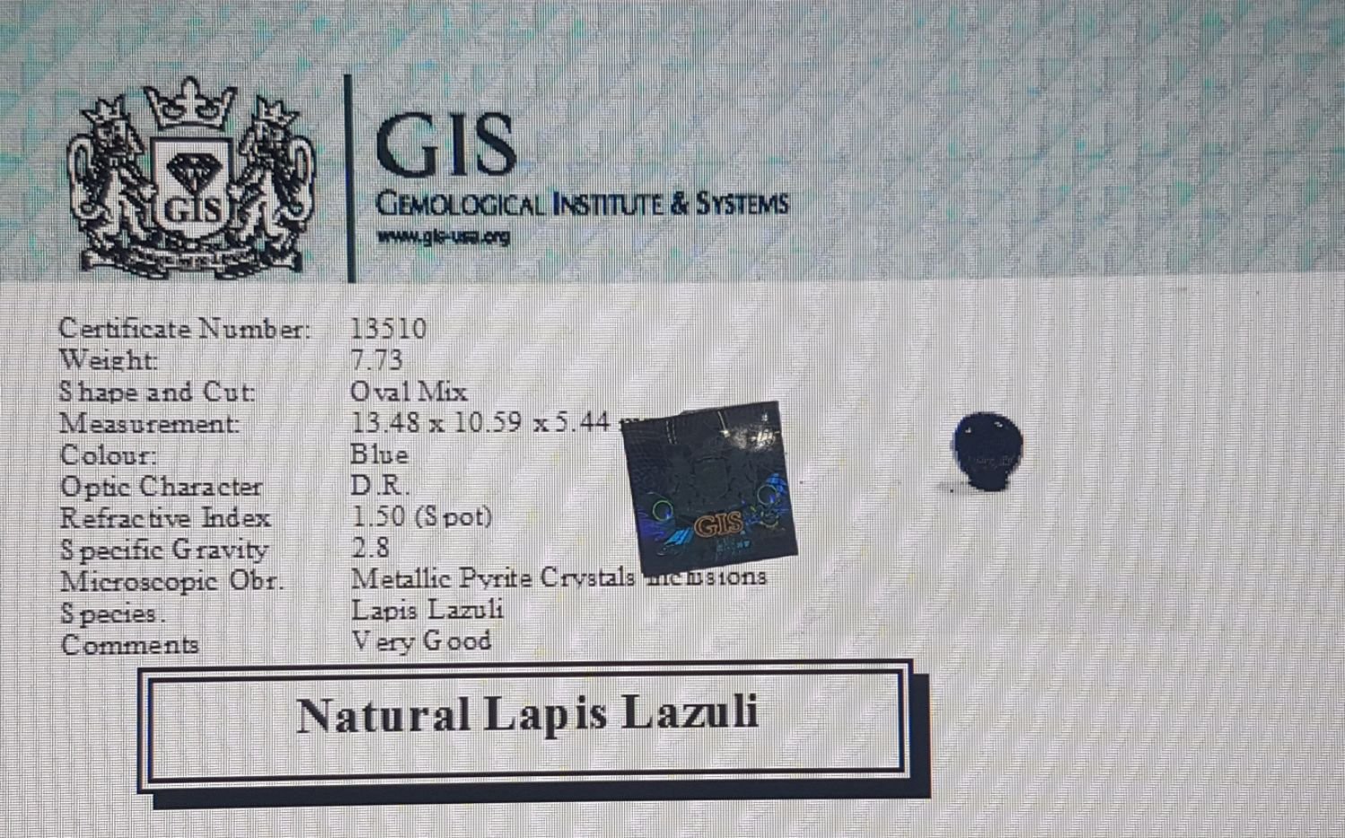 Lapis Lazuli 7.73 Ct.