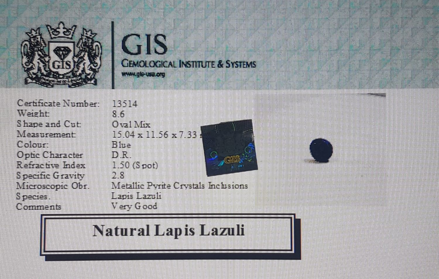 Lapis Lazuli 8.6 Ct.