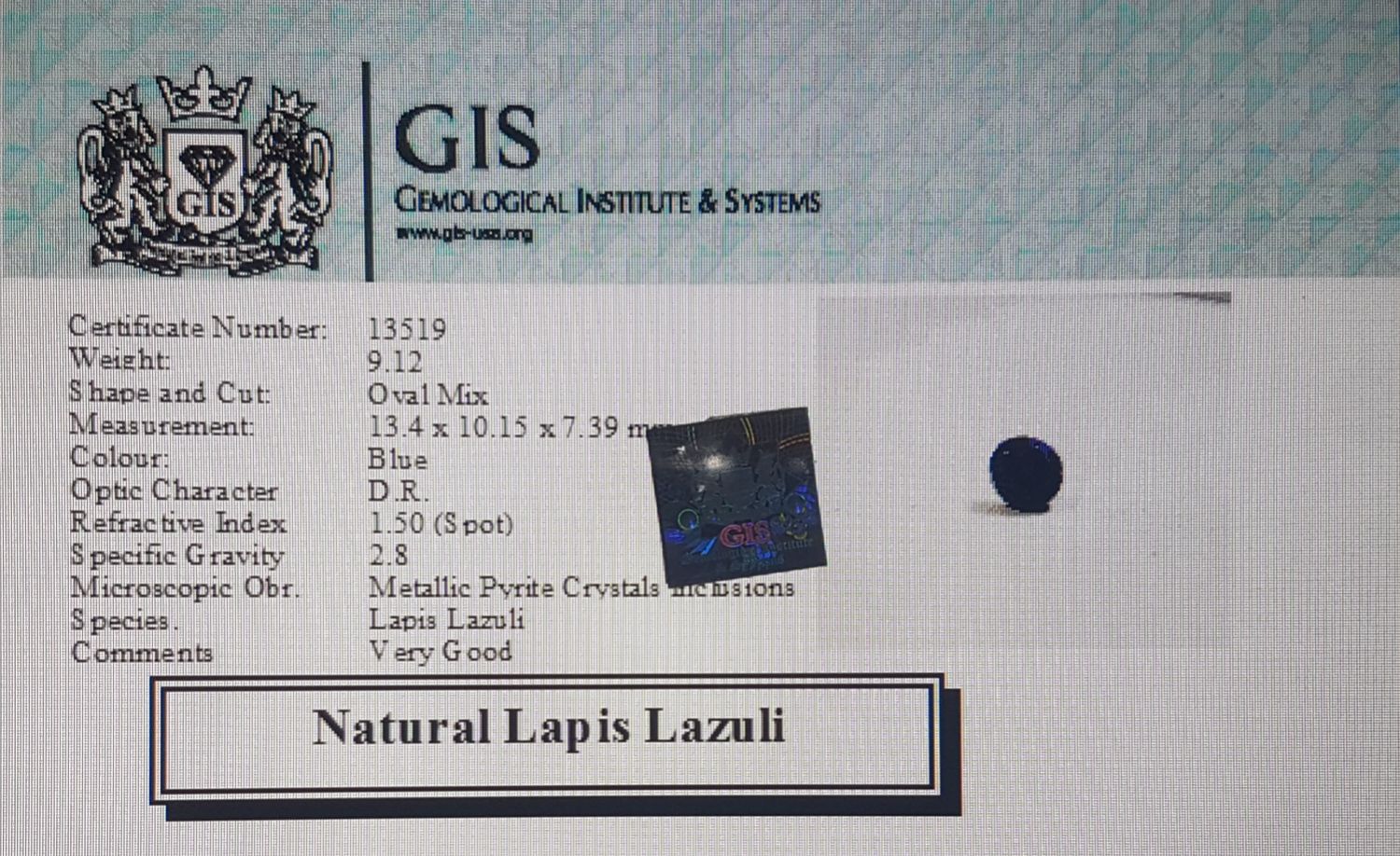 Lapis Lazuli 9.12 Ct.