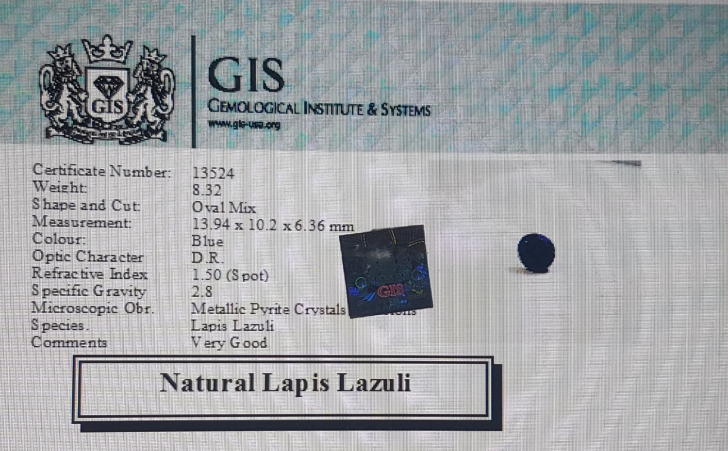 Lapis Lazuli 8.32 Ct.