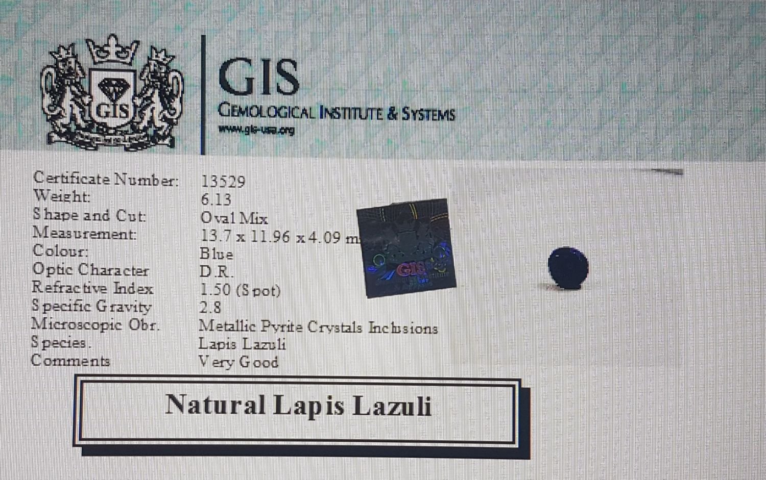 LAP842 4 Lapis Lazuli 6.13 Ct.
