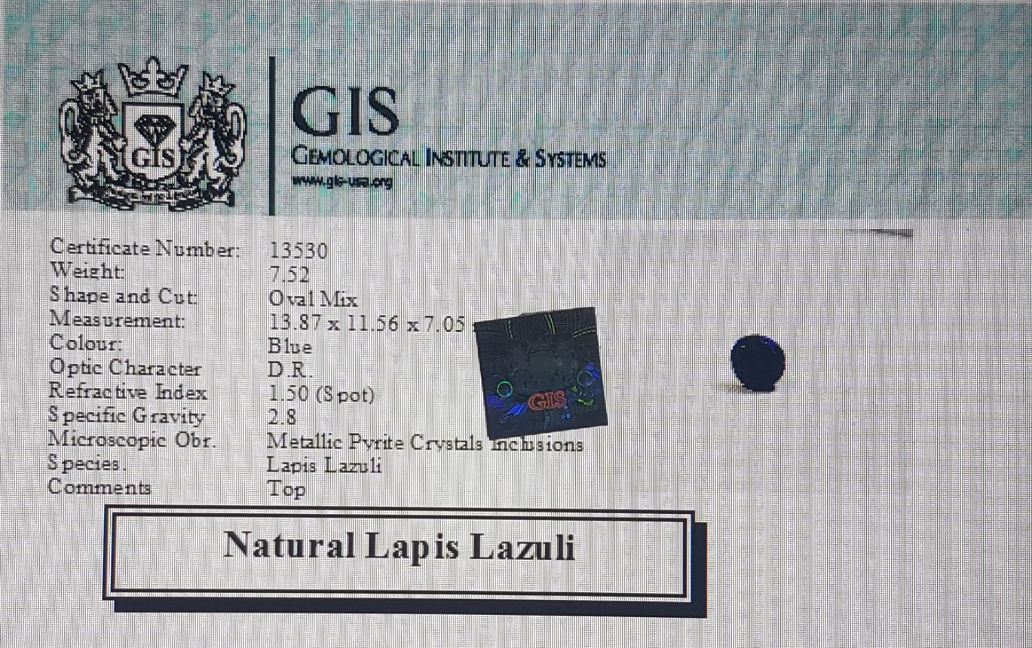 Lapis Lazuli 7.52 Ct.