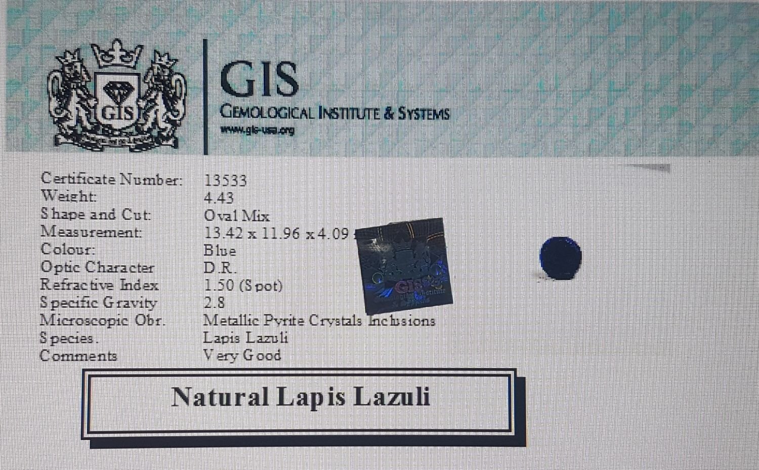 LAP846 4 Lapis Lazuli 4.43 Ct.
