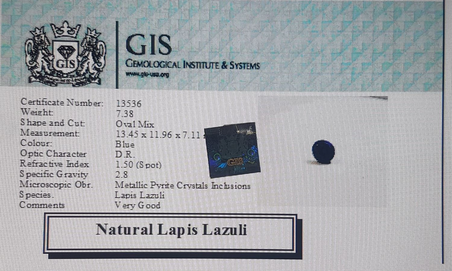 Lapis Lazuli 7.38 Ct.