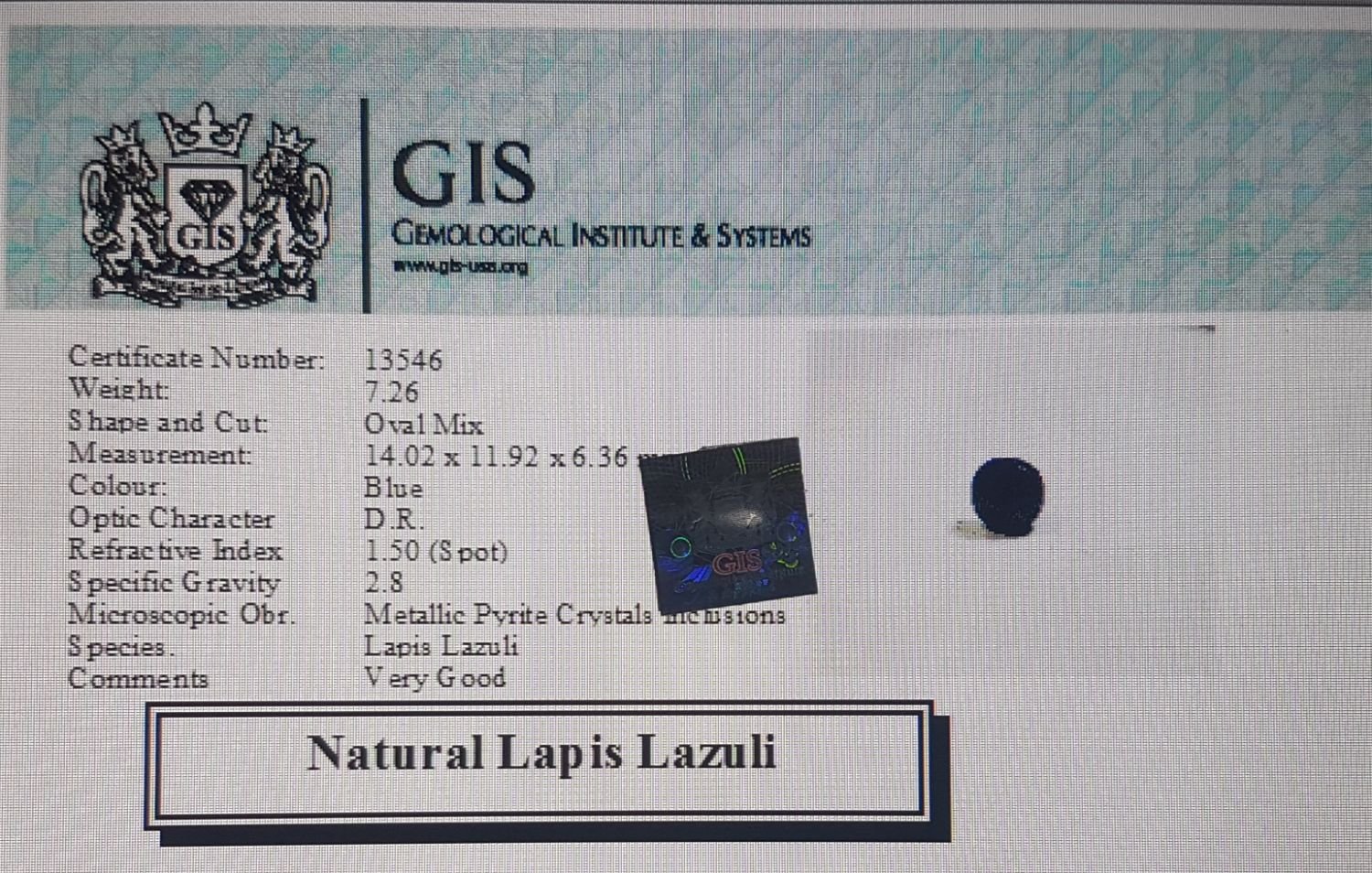 LAP859 4 Lapis Lazuli 7.26 Ct.