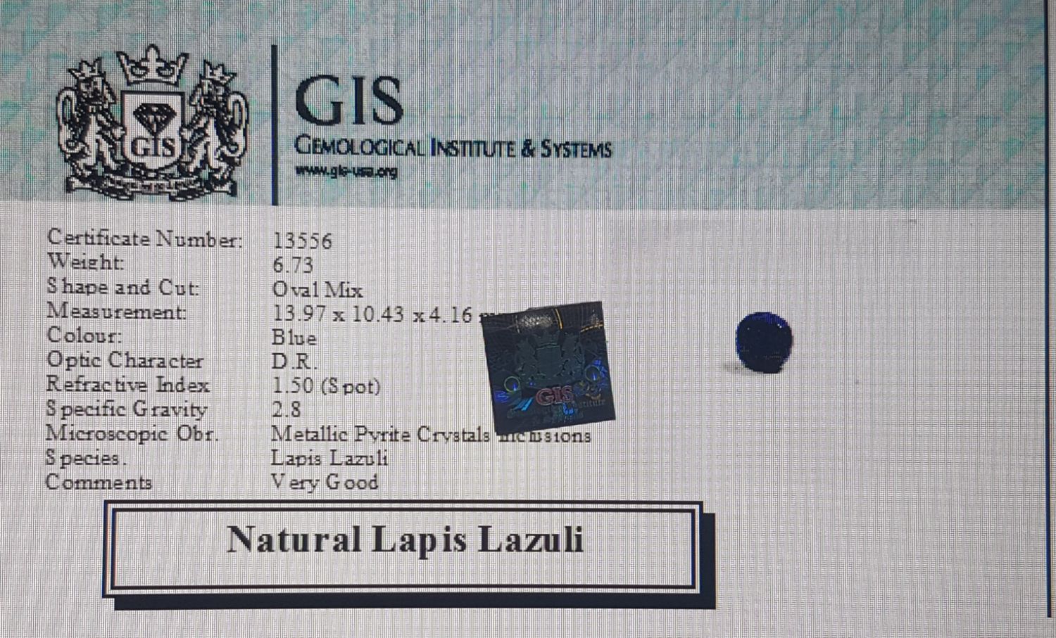 Lapis Lazuli 6.73 Ct.