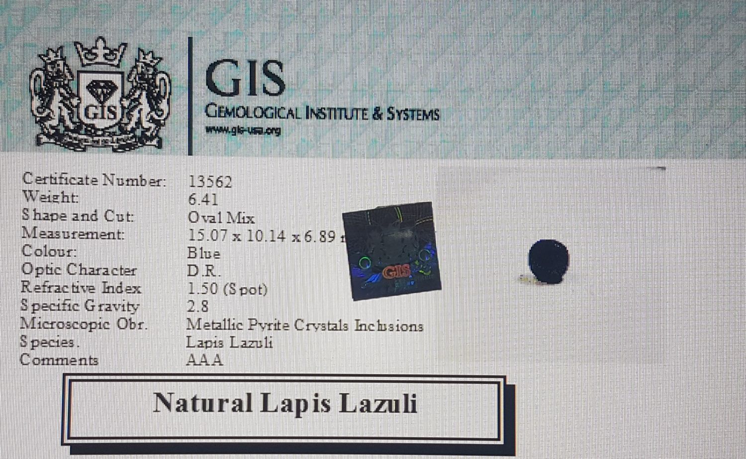 Lapis Lazuli 6.41 Ct.