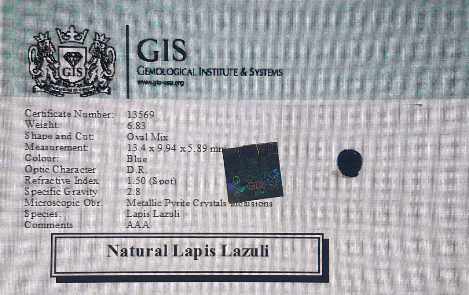 Lapis Lazuli 6.83 Ct.
