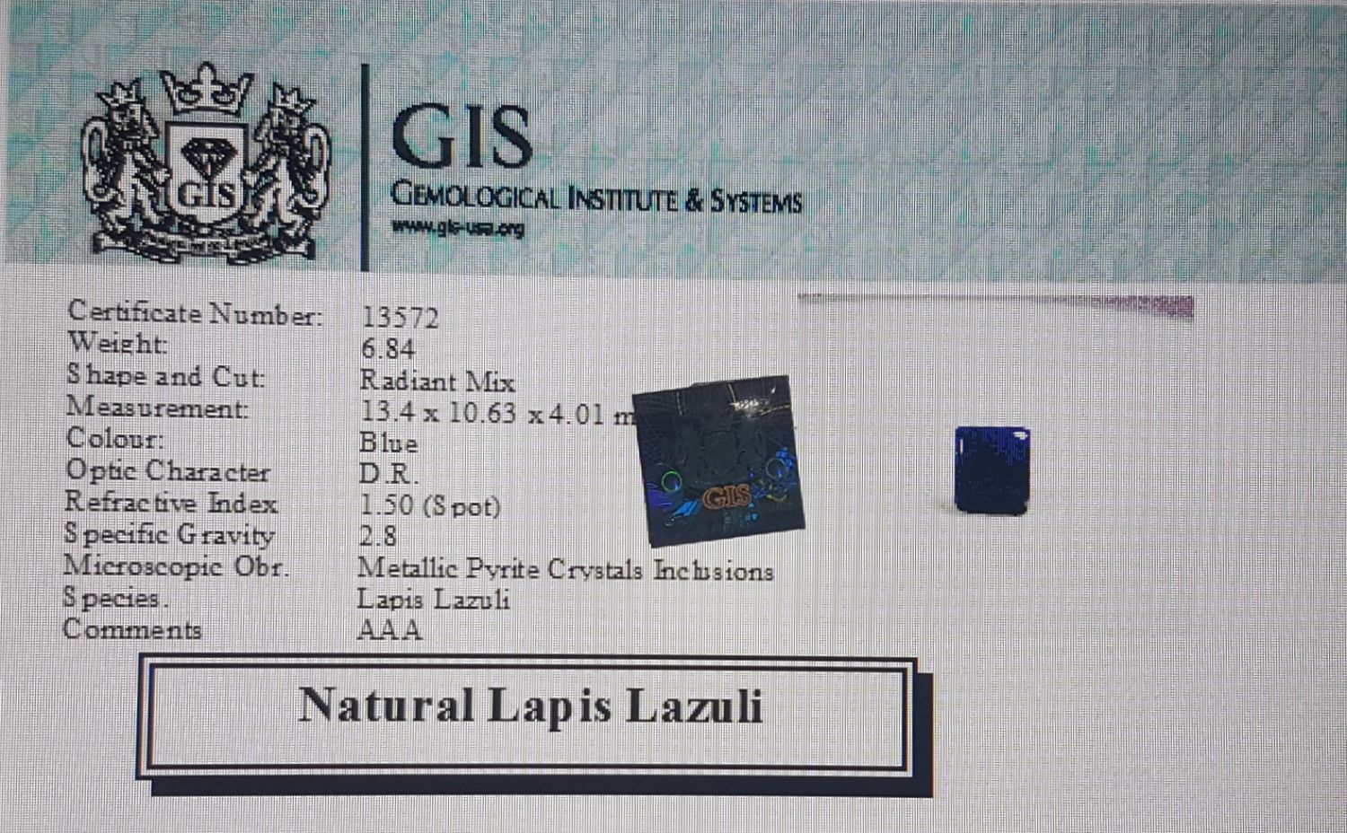 Lapis Lazuli 6.84 Ct.