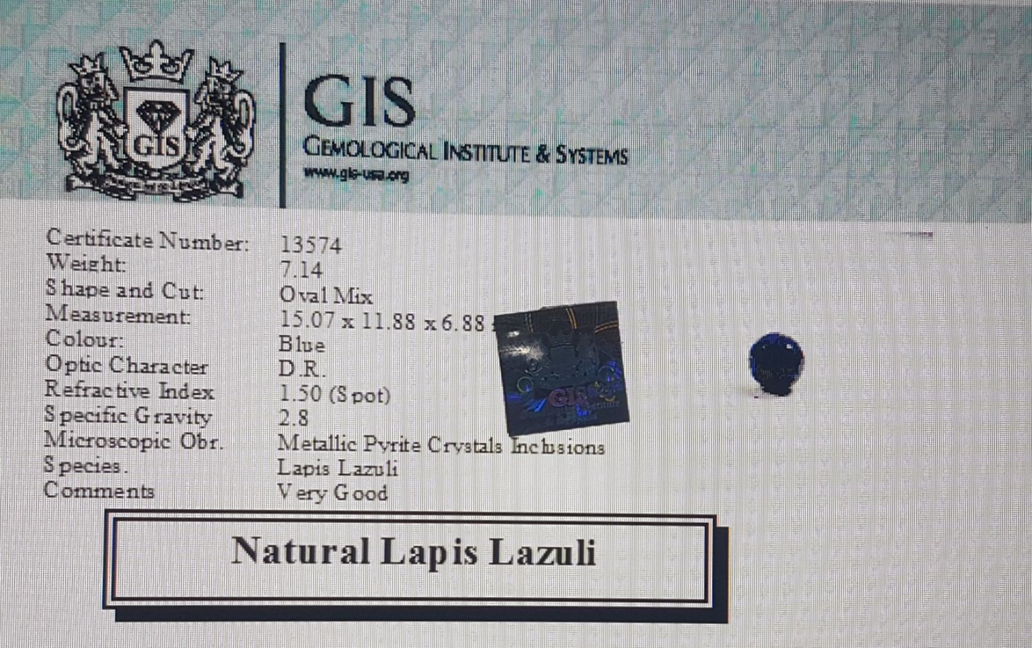 Lapis Lazuli 7.14 Ct.