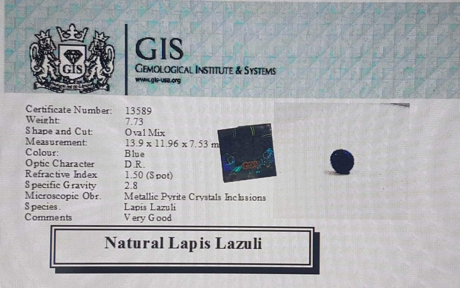 LAP902 4 Lapis Lazuli 7.73 Ct.
