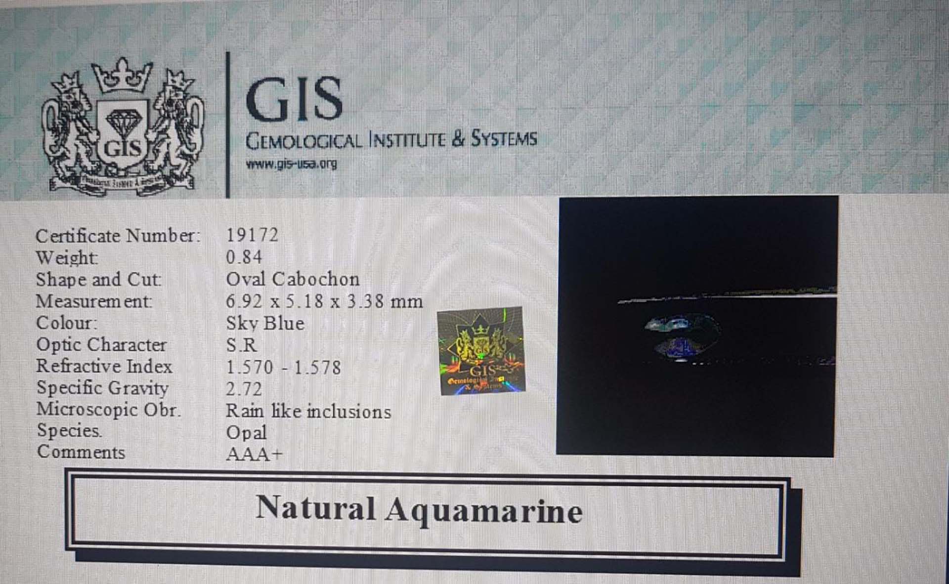 Aquamarine 0.84 Ct.