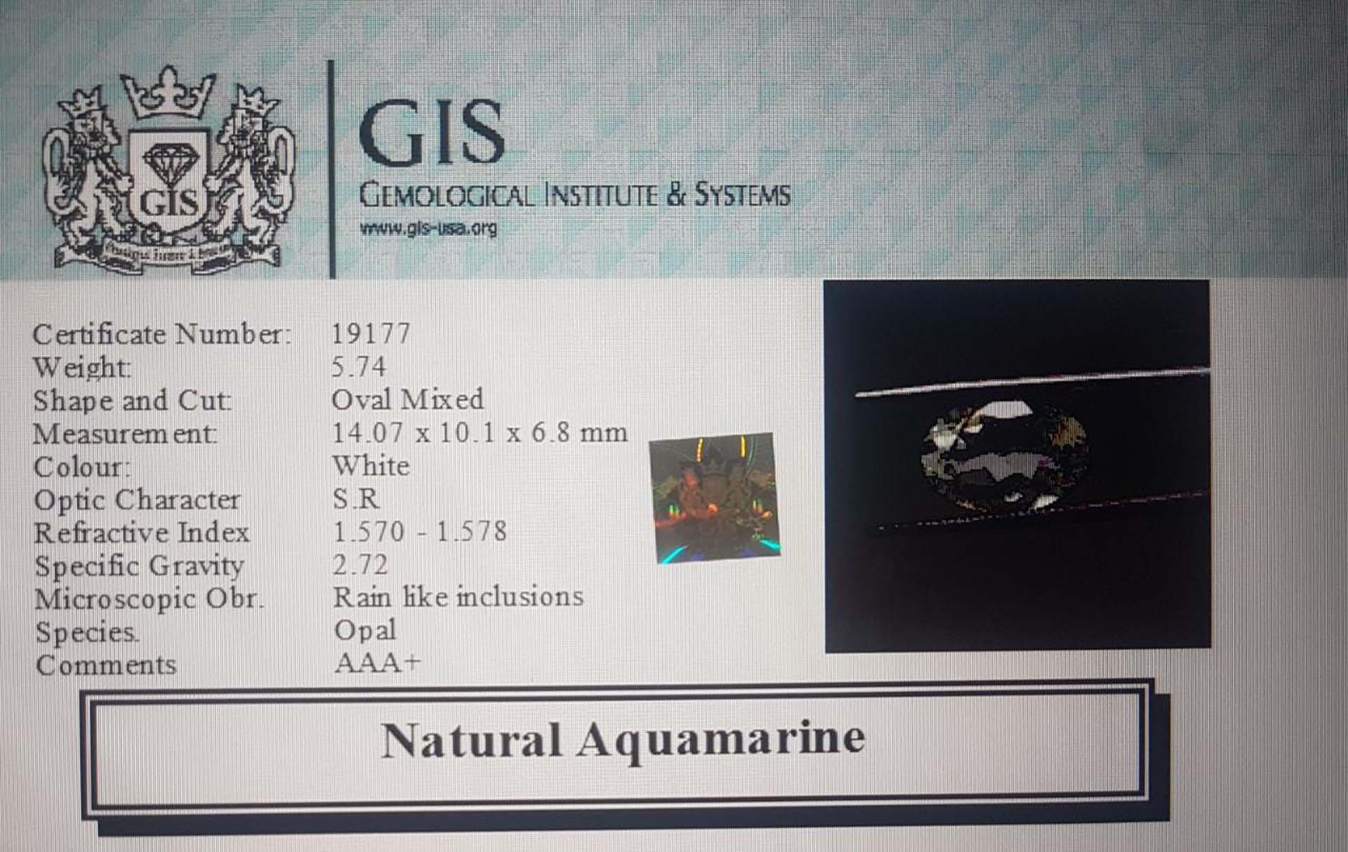Aquamarine 5.74 Ct.