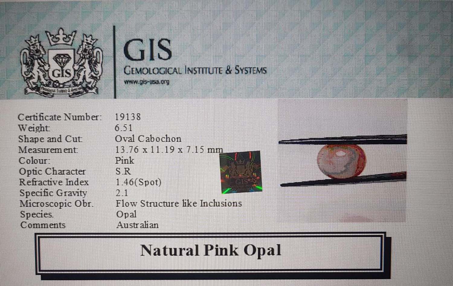 Pink Opal 6.51 Ct.