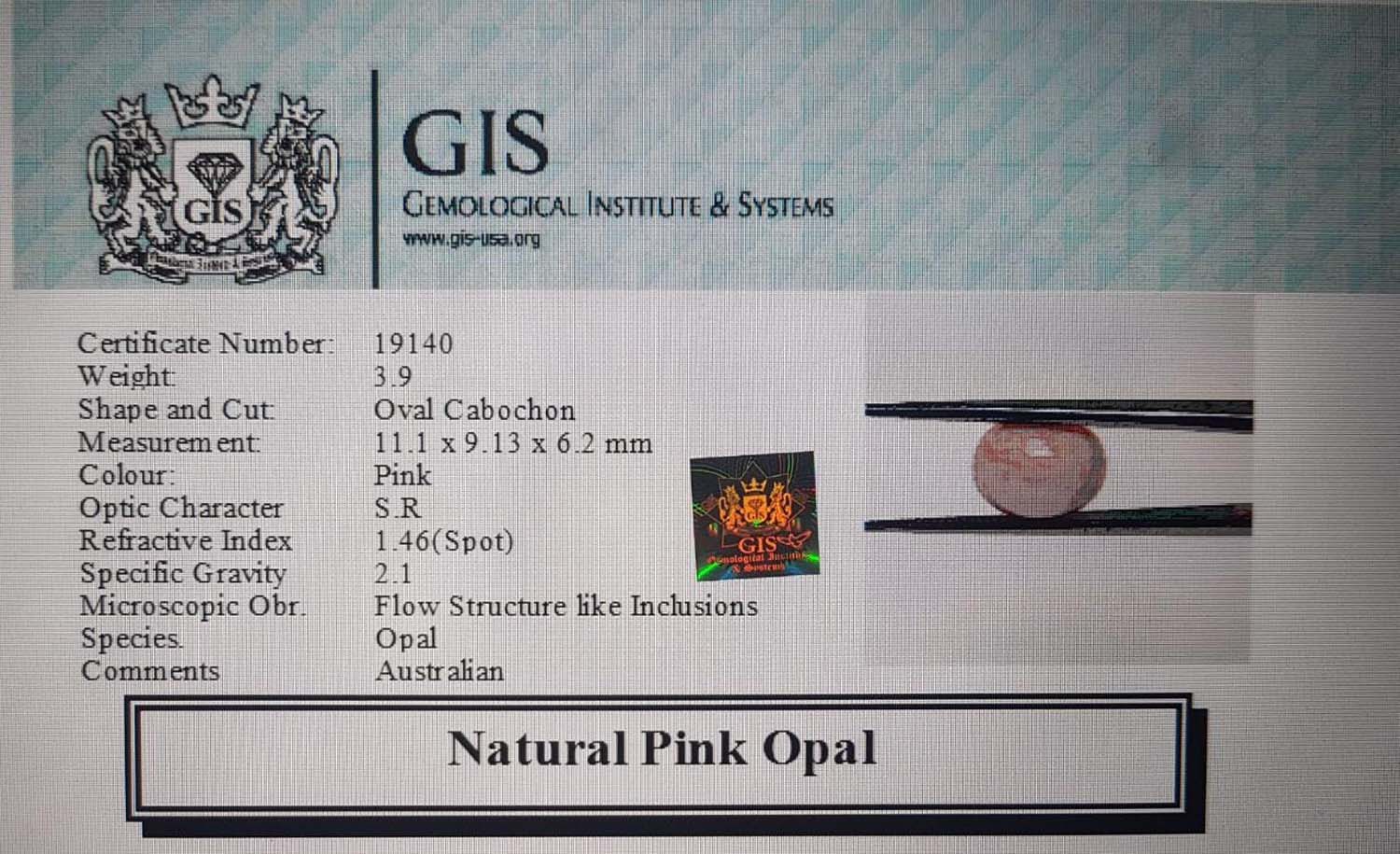 Pink Opal 3.9 Ct.