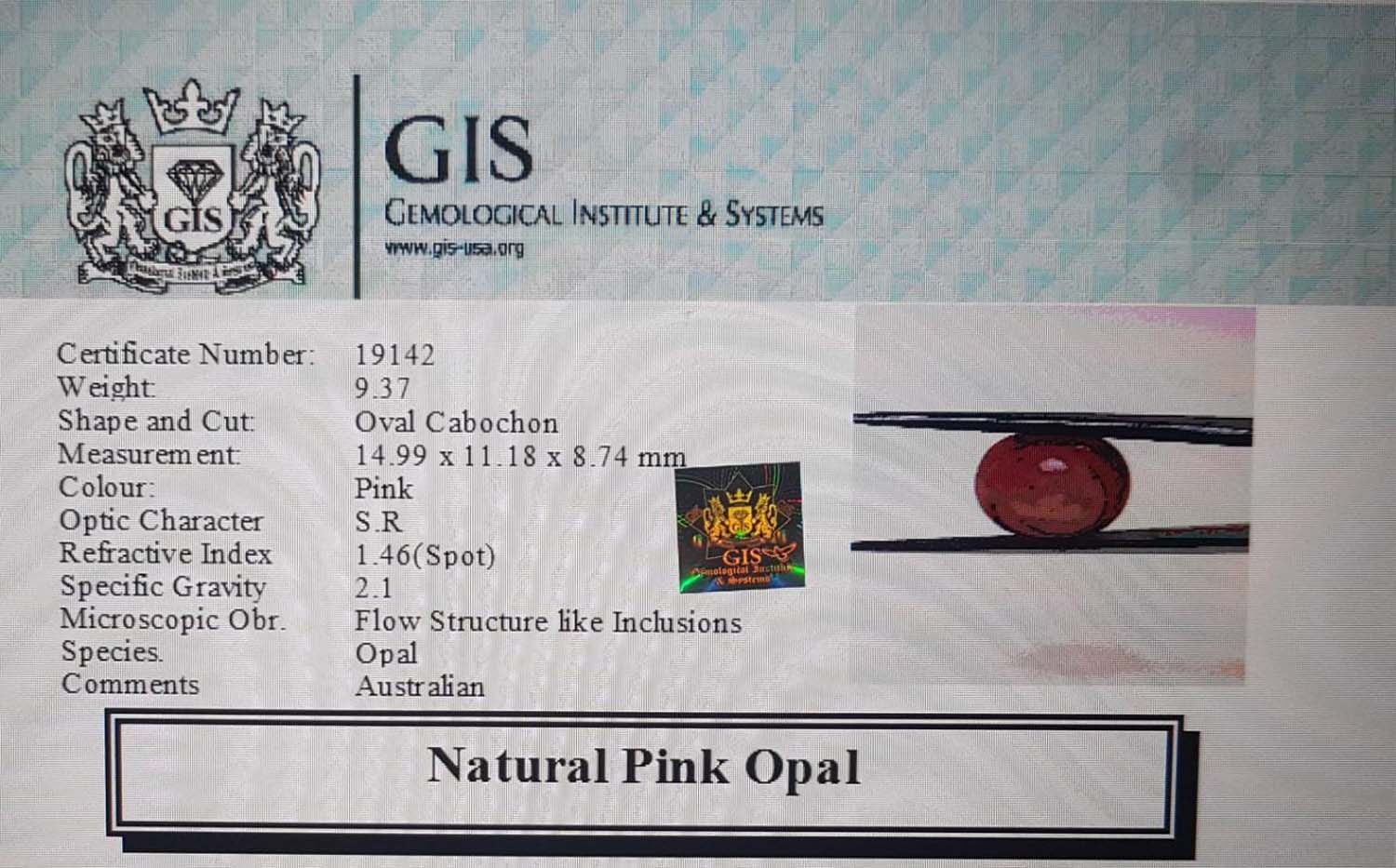 Pink Opal 9.37 Ct.