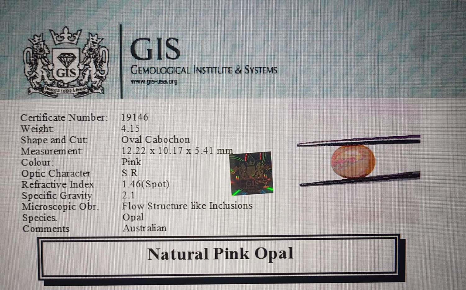 Pink Opal 4.15 Ct.