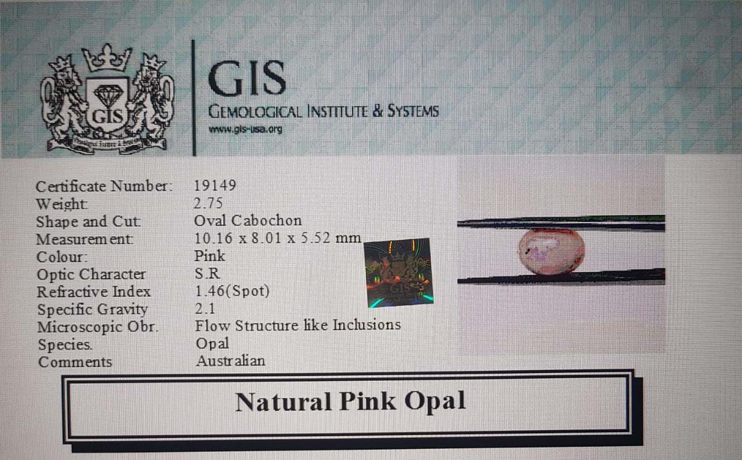 Pink Opal 2.75 Ct.