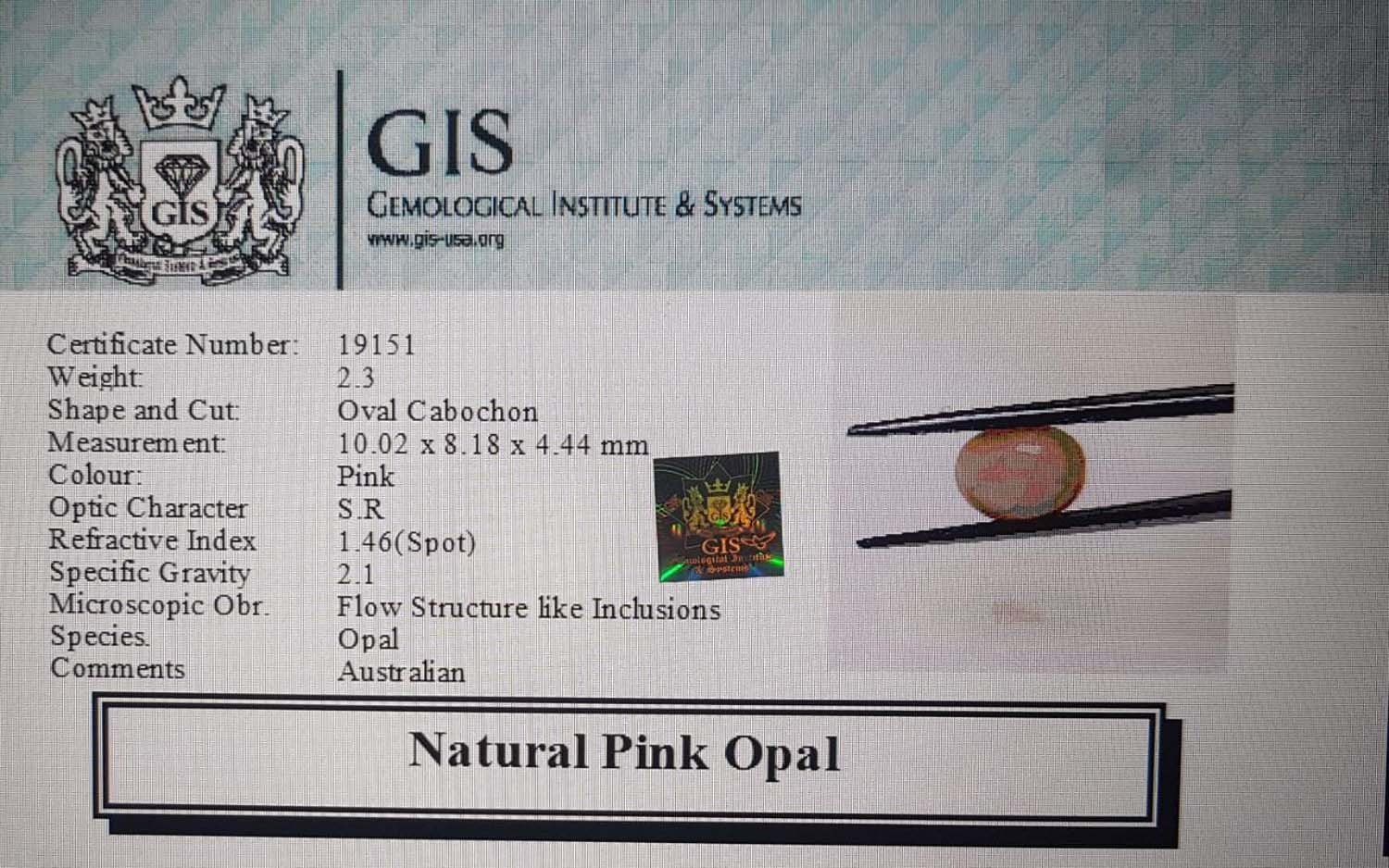 OPL4302 4 1 Pink Opal 2.3 Ct.