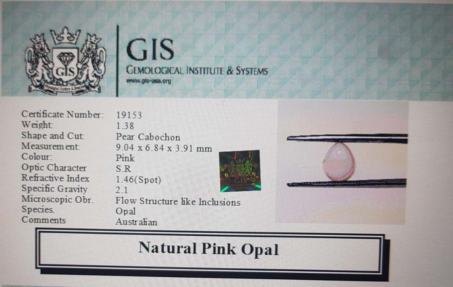 Pink Opal 1.38 Ct.