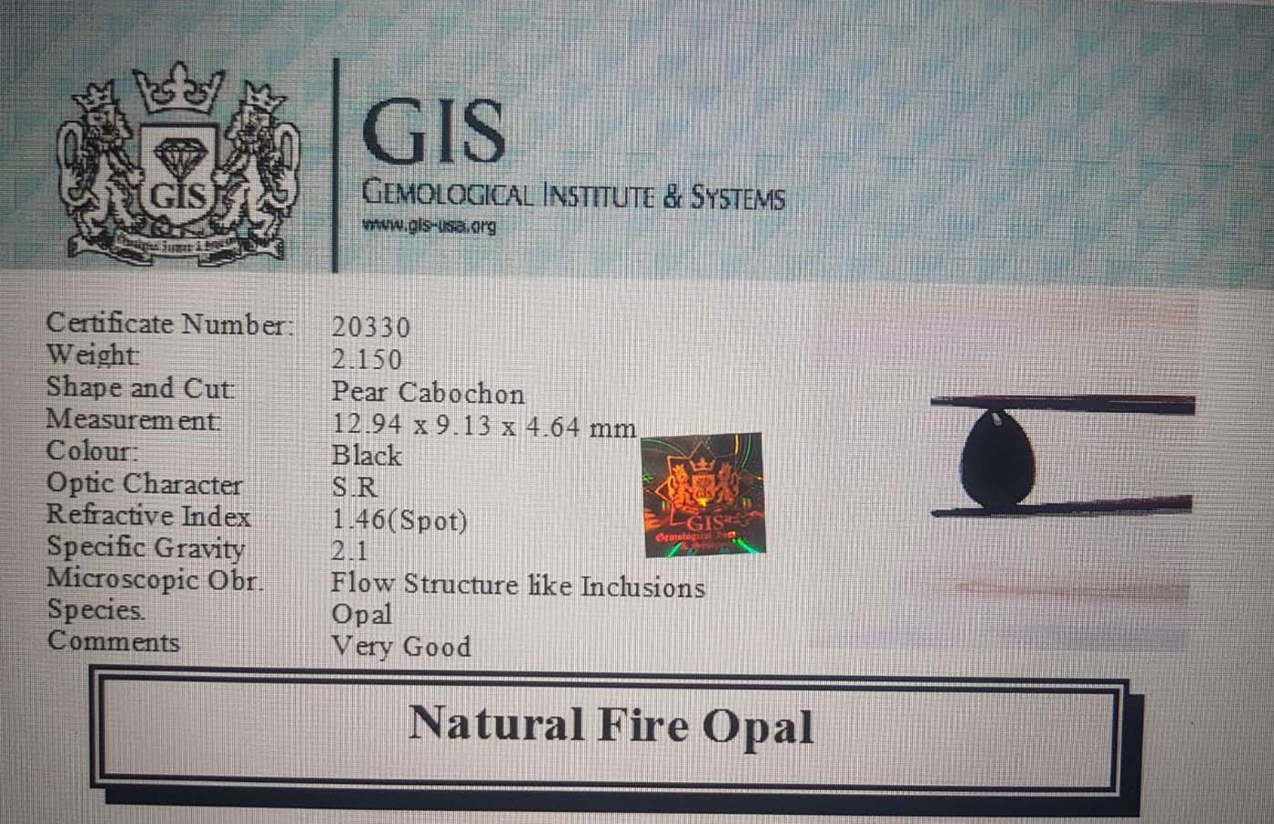 Fire Opal 2.15 Ct.
