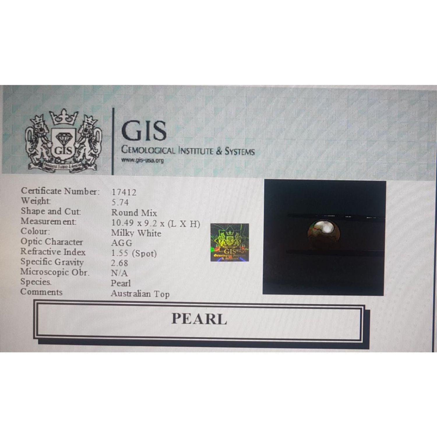 PEARL 5.74 Ct. 5 PRL1932 4 PEARL 5.74 Ct.