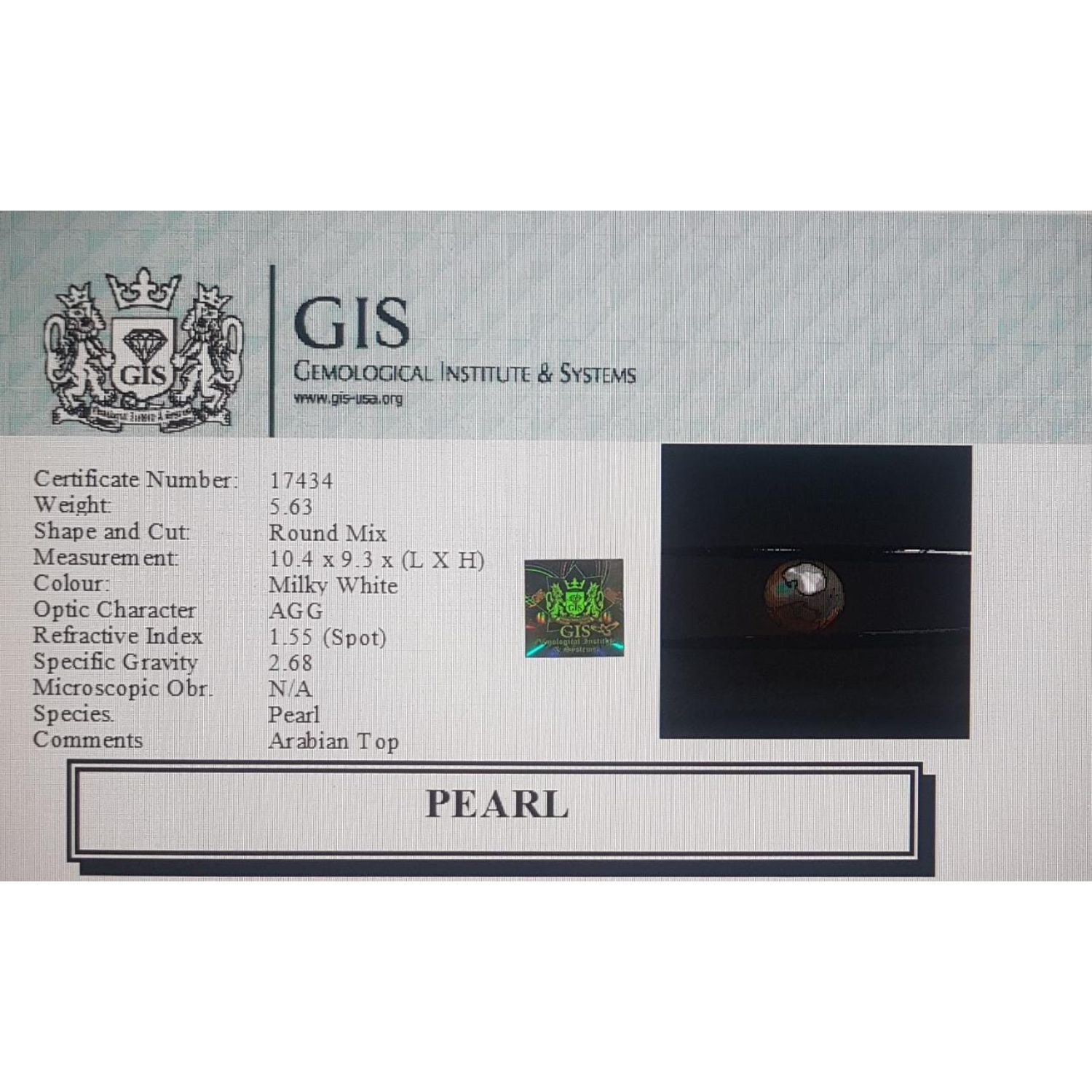 PRL1954 4 PEARL 5.63 Ct.