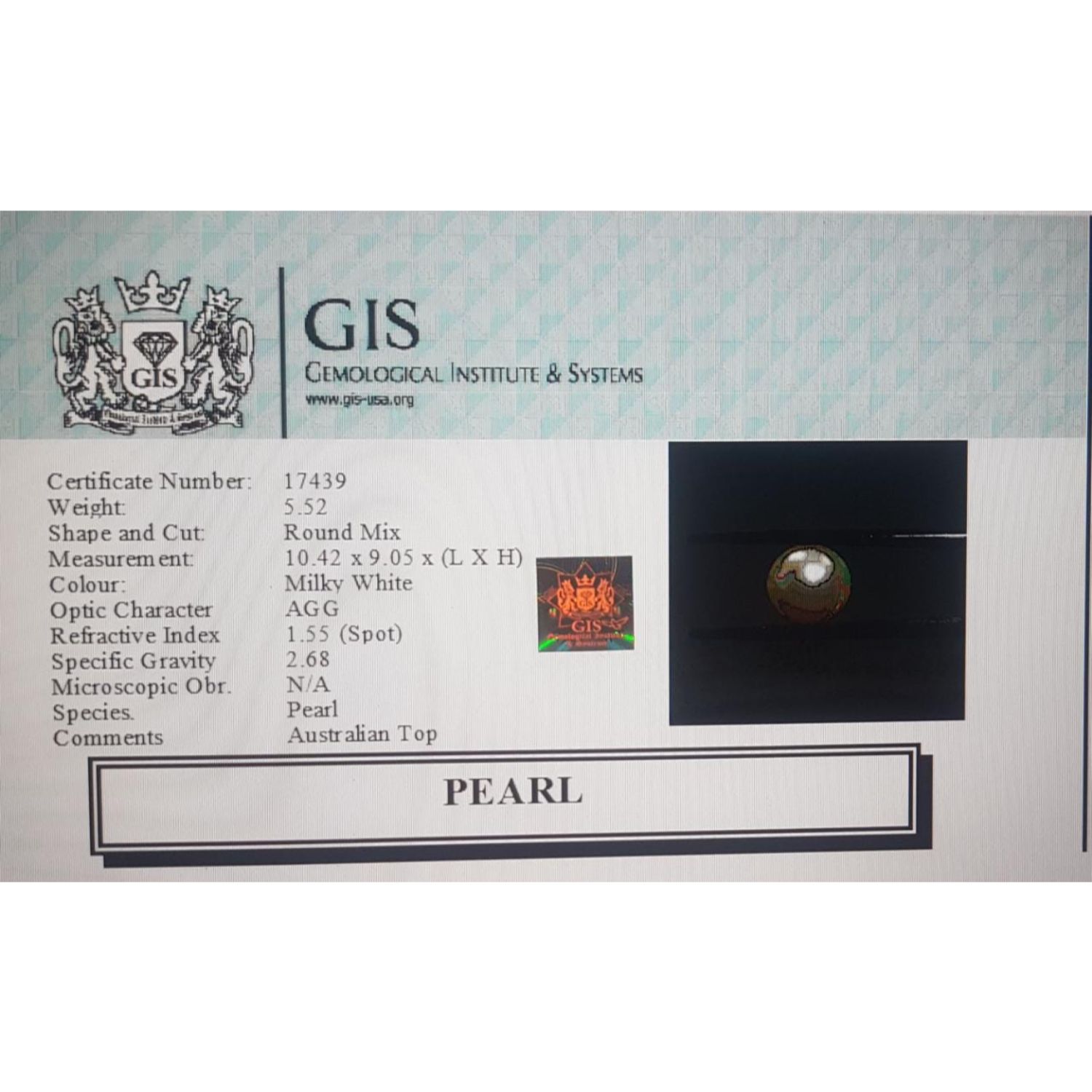 PRL1959 4 PEARL 5.52 Ct.